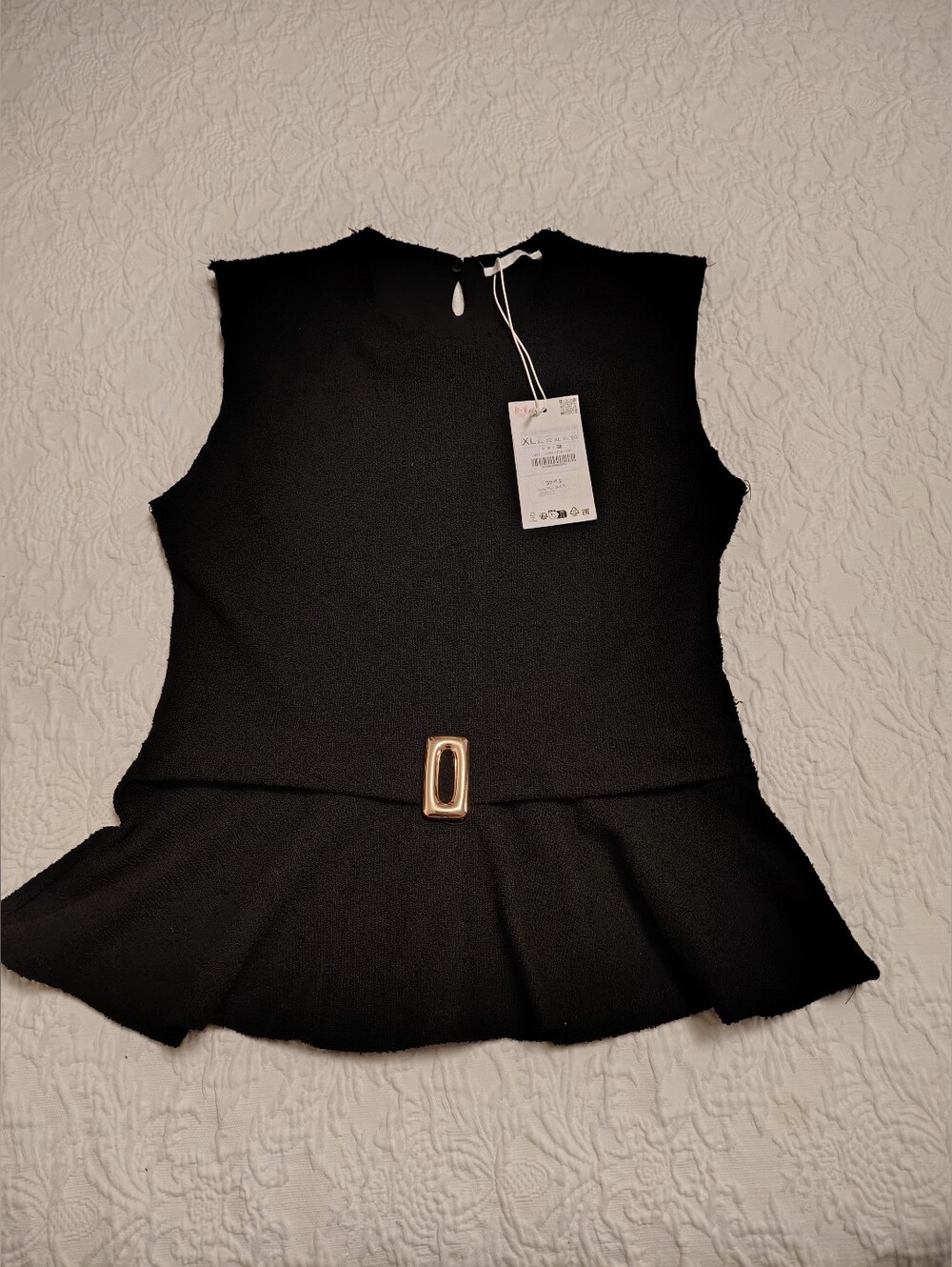 NWT Zara Black Sleeveless Peplum Top with Gold Buckle